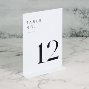 JINMURY Acrylic Wedding Table Numbers 1-15 with Stands, 15 Pack 5"x7" Acrylic Table Number Signs and Holders White Acrylic Table Numbers for Wedding Reception, Party, Anniversary, Event