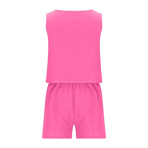 ZDRZK Womens Clothing Clearance Deals Workout Sets For Women 2 Piece 2 Piece Shorts Set For Women Summer 2023 Trendy Sleeveless Crop Tank Top And High Waisted Shorts Romper Outfits Hot Pink M