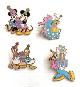 loungefly mickey mouse and friends birthday celebration 4pc pin set