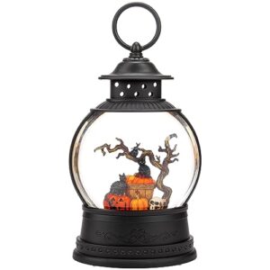 holyhom halloween snow globe lantern - lighted snow globe halloween decorations with music and 6h timer, 10" black cat glitter lantern for halloween party indoor home décor, dwhty-sg4320hw