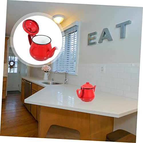 SWOOMEY Enamel Kettle Portable Tea Kettle Portable Water Kettle Turkish Teapot Meat Oil Strainer Stovetop Enamel Teakettle China Teapot Tea Kettles Retro Enamel Kettle Kitchen Tea Pot Red