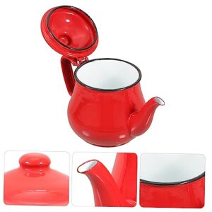 SWOOMEY Enamel Kettle Portable Tea Kettle Portable Water Kettle Turkish Teapot Meat Oil Strainer Stovetop Enamel Teakettle China Teapot Tea Kettles Retro Enamel Kettle Kitchen Tea Pot Red