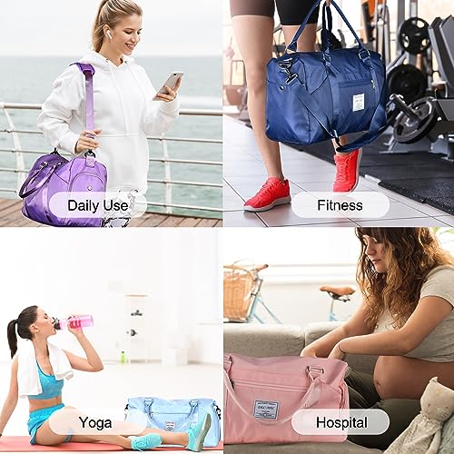 Dec-Mec Gym Bag for Women, Sports Duffle Bag with Yoga Mat Holder, Carry On Weekender Overnight Bag with Shoe Compartment & Wet Pocket, Duffel Bag for Travel Tote Bag Yoga Hospital