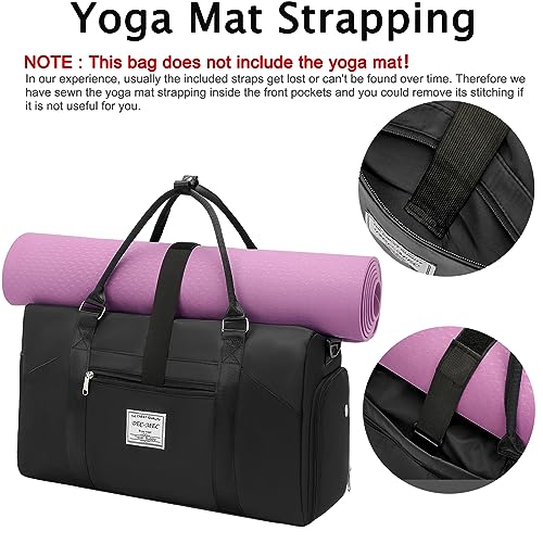 Dec-Mec Gym Bag for Women, Sports Duffle Bag with Yoga Mat Holder, Carry On Weekender Overnight Bag with Shoe Compartment & Wet Pocket, Duffel Bag for Travel Tote Bag Yoga Hospital