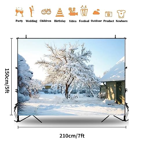 House Garden Trees Covered Snow A Cold Sunny Winters Day Clear Blue Photography Backdrop Photographer Portrait Banner Photo Studio Photobooth Prop Photography Background Decoration Supplies 7×5ft