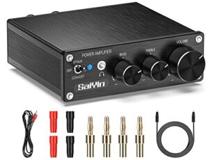 saiyin mini bluetooth amplifier home audio for speakers, 2×80w 2.1 channel digital class d integrated amp with 24-bit 192khz dac and optical coaxial aux headphone line out jack