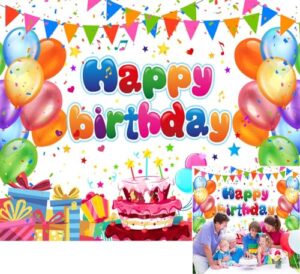 colorful happy birthday backdrop for girls boys colorful balloons birthday party sign gift boxes newborn baby shower photography background cake table birthday party decorations banner 10x8ft