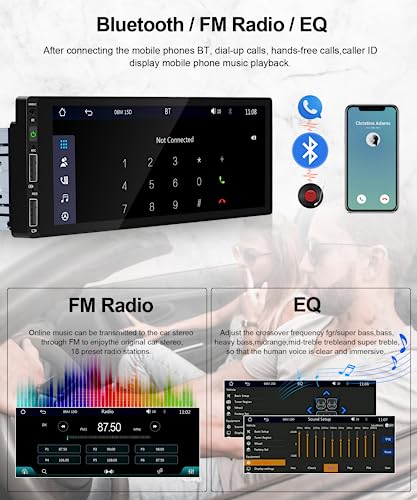 Single Din Touchscreen Car Stereo with Wireless Apple CarPlay, Rimoody 6.86" 1 Din Car Radio with with Android Auto Bluetooth FM Radio EQ Mirror Link Car mp5 Player TF/USB Rear View Camera