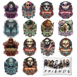 anydesign 15 sheet halloween heat transfer vinyl stickers horror movie characters iron on vinyl htv patches halloween friends iron on transfer stickers for scary movie lovers fabric t-shirts diy craft