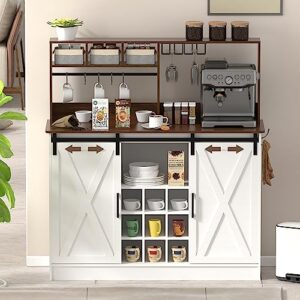 pakasept coffee bar cabinet with storage, kitchen buffet storage cabinet, 47'' sideboard buffet cabinet with sliding barn door, adjustable shelf and wine racks