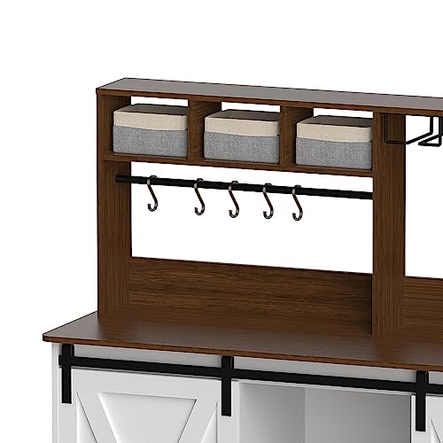 PAKASEPT Coffee Bar Cabinet with Storage, Kitchen Buffet Storage Cabinet, 47'' Sideboard Buffet Cabinet with Sliding Barn Door, Adjustable Shelf and Wine Racks