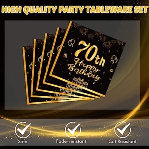 40PCS 70th Birthday Decorations,70th Party Tableware Set Paper Plate Napkin,Black Gold Vintage 1953 Aged to Perfection Table Party Supplies, 70 Year Old Birthday Party Decor for Women Men