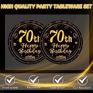 40PCS 70th Birthday Decorations,70th Party Tableware Set Paper Plate Napkin,Black Gold Vintage 1953 Aged to Perfection Table Party Supplies, 70 Year Old Birthday Party Decor for Women Men