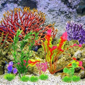 LLMSIX 16PCS Artificial Aquarium Plants Set Fish Tank Decoration Fake Plastic Green Plants Vivid Underwater Plants Ornament Assorted Color for Fish Tank Aquarium Landscaping (4 Styles)