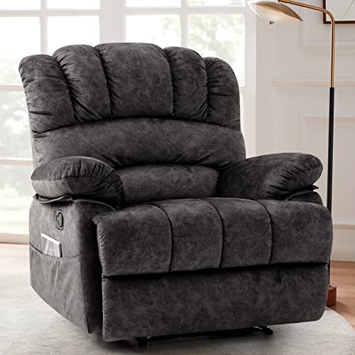 EASELAND Manual Oversized Recliner Chair, Extra Wide Recliners Single Sofa with Overstuffed Seat(Dark Grey)