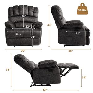 EASELAND Manual Oversized Recliner Chair, Extra Wide Recliners Single Sofa with Overstuffed Seat(Dark Grey)