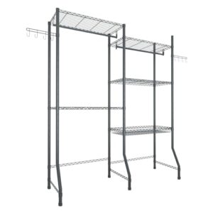 5-tier laundry room storage shelf, space-saving metal clothes drying rack with adjustable shelves, bathroom towel rack, wire basket, and rotatable hooks -ideal for over washer and dryer organization