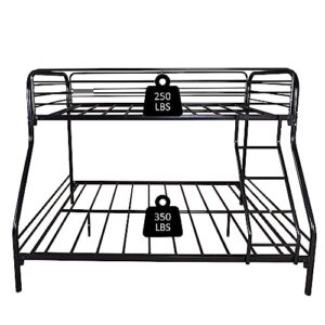 Anwickhomk Metal Bunk Bed Twin Over Full Size,Heavy Duty Floor Bunk Beds Frame with Enhanced Upper-Level Guardrail and Ladder for Boys Girls Adults Dormitory Bedroom,No Box Spring Needed,Black