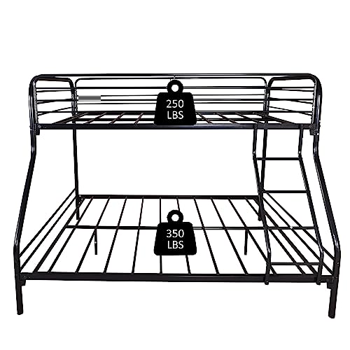 Anwickhomk Metal Bunk Bed Twin Over Full Size,Heavy Duty Floor Bunk Beds Frame with Enhanced Upper-Level Guardrail and Ladder for Boys Girls Adults Dormitory Bedroom,No Box Spring Needed,Black