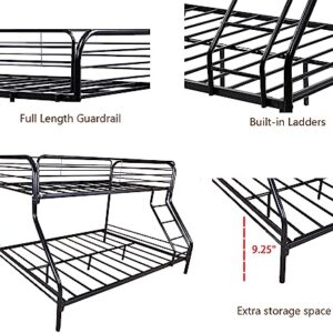 Anwickhomk Metal Bunk Bed Twin Over Full Size,Heavy Duty Floor Bunk Beds Frame with Enhanced Upper-Level Guardrail and Ladder for Boys Girls Adults Dormitory Bedroom,No Box Spring Needed,Black