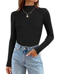 zesica women's 2023 fall long sleeve turtleneck t shirts ribbed knit sweater slim fit basic casual tee tops,black,large