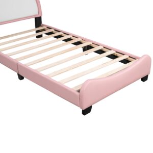 Harper & Bright Designs Kids Twin Upholstered Bed with Unicorn Shape Headboard, Cute Twin Size Platform Bed Frame, No Box Spring Needed (White+Pink)