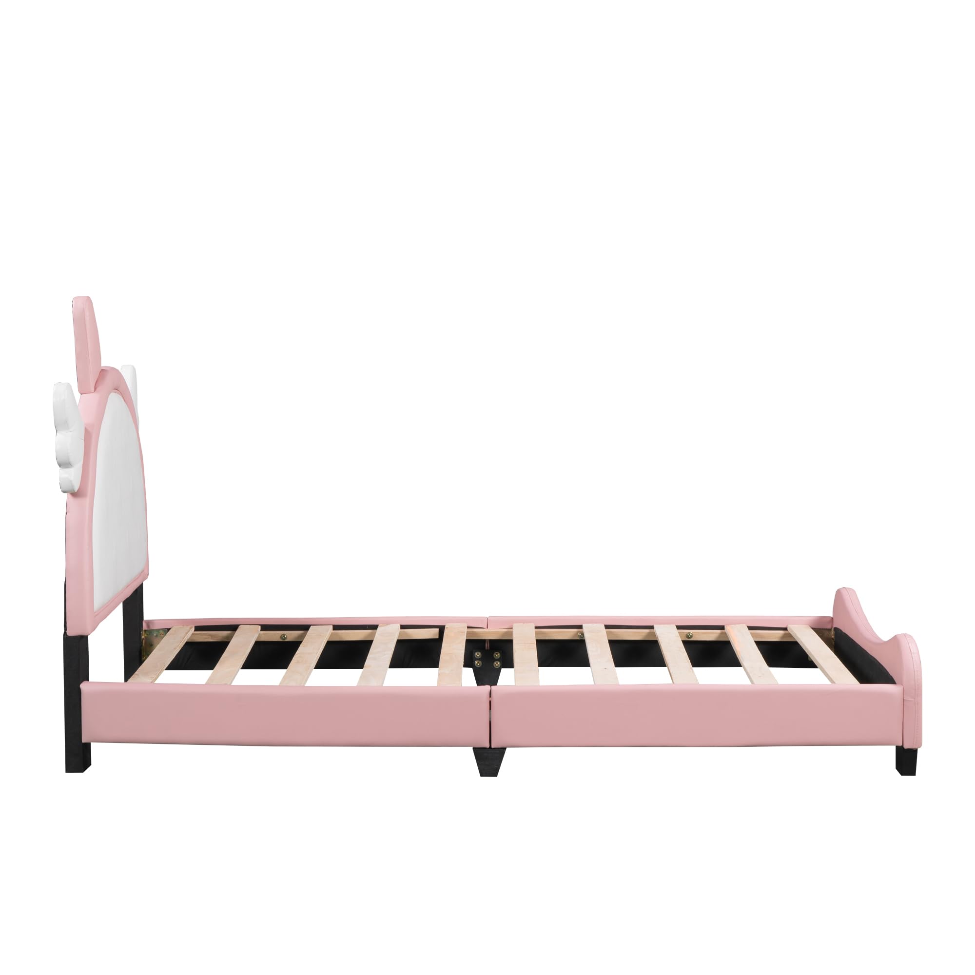 Harper & Bright Designs Kids Twin Upholstered Bed with Unicorn Shape Headboard, Cute Twin Size Platform Bed Frame, No Box Spring Needed (White+Pink)