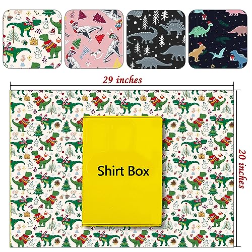 WAPLIGHAL Dinosaur Christmas Wrapping Paper for Boys Girls Kids - Funny Dinosaurs on White Pink Black Designs - Gift Wrap for Birthday, Baby Shower, Holiday - 8 Sheets, Each 20 x 29 Inches, Recycled, Easy to Store