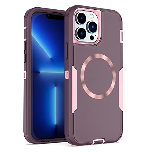 Showdd Designed for iPhone 14 pro max Case, Drop Protection Heavy Duty,Compatible with MagSafe,Magnetic,Dustproof,No Fading, No Yellowing,for Men Women, Purple Rose Gold