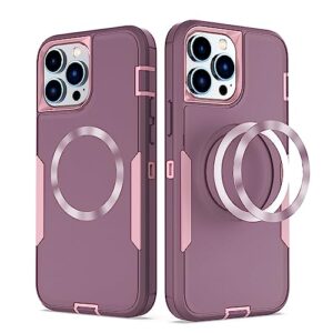 Showdd Designed for iPhone 14 pro max Case, Drop Protection Heavy Duty,Compatible with MagSafe,Magnetic,Dustproof,No Fading, No Yellowing,for Men Women, Purple Rose Gold