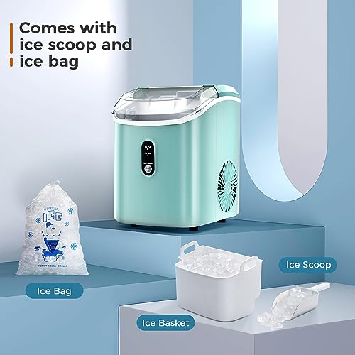 AGLUCKY Nugget Ice Maker Countertop, Portable Pebble Ice Maker Machine with Self-Cleaning Function,35lbs/24H,One-Click Operation,Pellet Ice Maker for Home/Kitchen/Office(Green)