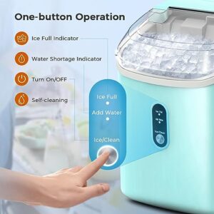 AGLUCKY Nugget Ice Maker Countertop, Portable Pebble Ice Maker Machine with Self-Cleaning Function,35lbs/24H,One-Click Operation,Pellet Ice Maker for Home/Kitchen/Office(Green)