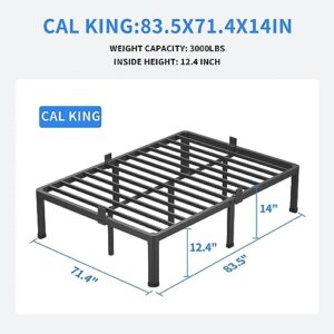 MAF 14 Inch California King Metal Platform Bed Frame with Round Corner Legs, 3000 LBS Heavy Duty Steel Slats Support, Noise Free, No Box Spring Needed, Easy Assembly