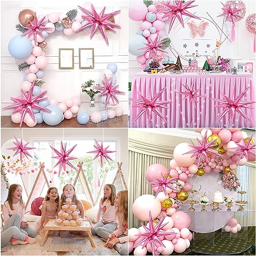 Cadeya 8 Pcs Star Balloons, Huge Pink Explosion Star Aluminum Foil Balloons for Birthday, Baby Shower, Wedding, Bachelorette Party, Pink Party Decorations Supplie