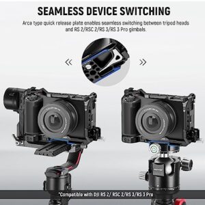 NEEWER ZV-E1 Camera Cage with HDMI Cable Clamp, NATO Rail 3/8" ARRI Locating Holes 1/4" Threads, Arca Type Base, Metal Video Rig Compatible with Sony ZV-E1 Compatible with DJI RS RSC, Black, CA025