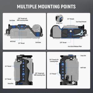 NEEWER ZV-E1 Camera Cage with HDMI Cable Clamp, NATO Rail 3/8" ARRI Locating Holes 1/4" Threads, Arca Type Base, Metal Video Rig Compatible with Sony ZV-E1 Compatible with DJI RS RSC, Black, CA025