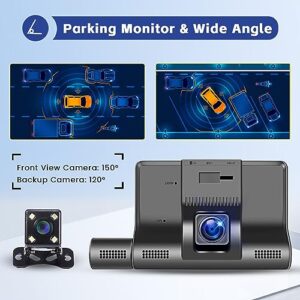 Hikity Car Dash Cam Front and Inside Camera - Loop Recording with 32G SD Card, 4 Inch IPS Screen, G-Sensor, Night Vision, Parking Monitor, Rear View Camera