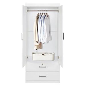 furniturer 2 door wardrobe, wooden armoire with drawers and hanging rod for bedroom 68.2-inch wardrobe storage cabinet, white