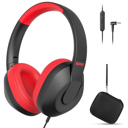 igooot Kids Headphones Wired,with case Most Comfortable Over Ear Children Headphones,Adjustable,Volume Limiter 85/94dB,for School/Plane/Switch/Amazon-fire-Tablet/ipad,3.5mm Jack,Black&Red.