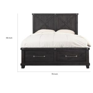 Benjara Liu California King Storage Bed, Crossed Panel, Dark Gray Wood, 2 Drawers