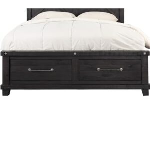 Benjara Liu California King Storage Bed, Crossed Panel, Dark Gray Wood, 2 Drawers