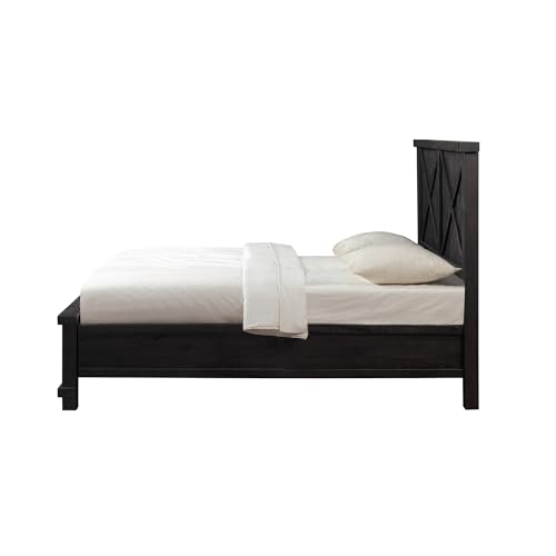 Benjara Liu California King Storage Bed, Crossed Panel, Dark Gray Wood, 2 Drawers