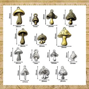 Huquary 140 Pcs Mushrooms Charms Bulk Alloy Mushroom Charms Pendants Antique Style Plant Charms Small Cute Jewelry Findings for DIY Necklace Earrings Bracelet Making Craft Supplies (Bronze, Silver)