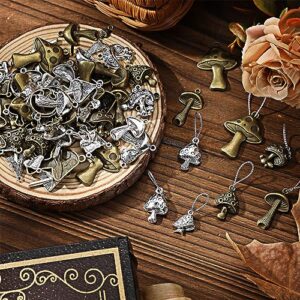 Huquary 140 Pcs Mushrooms Charms Bulk Alloy Mushroom Charms Pendants Antique Style Plant Charms Small Cute Jewelry Findings for DIY Necklace Earrings Bracelet Making Craft Supplies (Bronze, Silver)