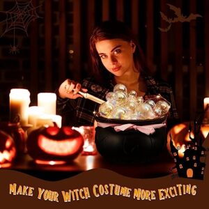 Liliful Light up Bubble Cauldron DIY Set, 9.8" Black Plastic Witches Cauldron with Handle 44 Pcs Clear Plastic Balls and Warm White String Light Halloween Cauldron Candy Bowl for Halloween Decorations