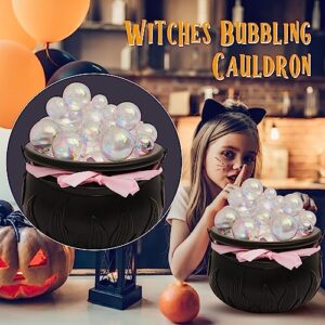 Liliful Light up Bubble Cauldron DIY Set, 9.8" Black Plastic Witches Cauldron with Handle 44 Pcs Clear Plastic Balls and Warm White String Light Halloween Cauldron Candy Bowl for Halloween Decorations