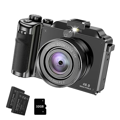 Camera for Photography, 4K Digital Camera Anti-Shake 48MP Compact Video Camera with 18X Digital Zoom, Travel Autofocus WiFi Vlogging Camera Point and Shoot Camera with 32GB TF Card, 2 Batteries