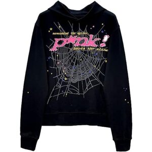 amiblvowa y2k hoodies for women man spider web graphic oversized hooded pullover sweatshirt sudaderas gothic jacket (a black pull on, s)