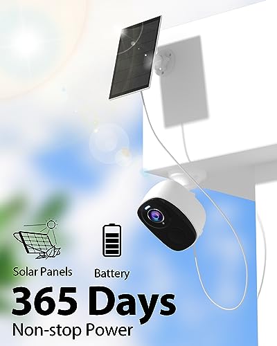 1pc Outdoor Wireless Security Camera with Solar Panel, 2K Battery Operated Camera for Home Security, Cloud/SD, No Monthly Fee, AI Motion Detection,Color Night Vision,2-Way Audio,Compatible with Alexa