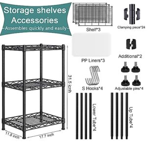 Santoy 3 Tier Storage Shelves Adjustable,Rack Metal Shelf Unit for Kitchen, Bathroom, Pantry, Closet, and Bedroom - Strong Steel Wire Organizer (Black, 17.7" L x 11.8" W x 31.5" H)